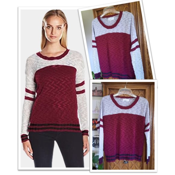 3/$15 Cloud Chaser Crew Neck Varsity Striped Sweater - Burgundy, S - Picture 1 of 15